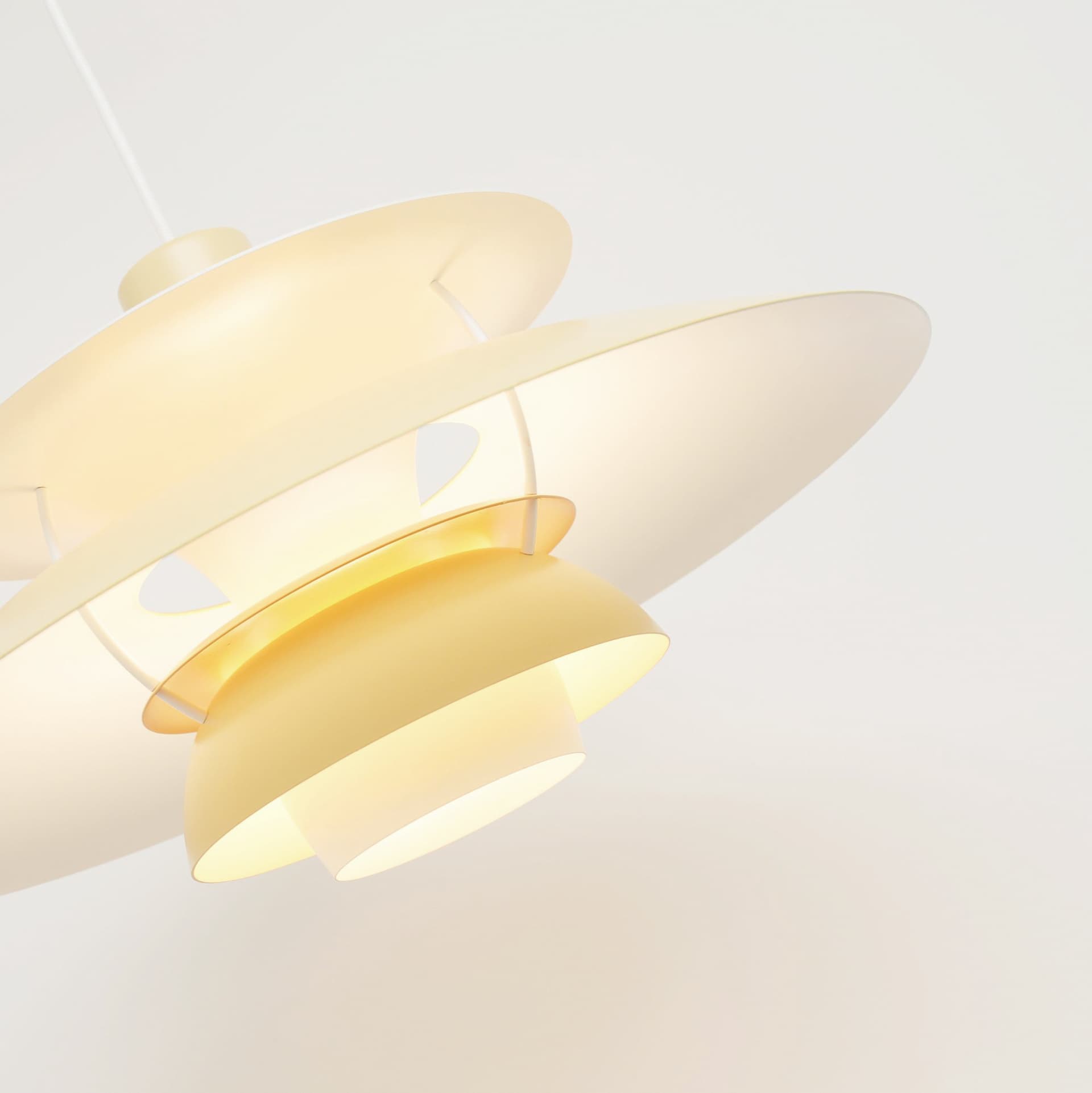 Pendant lamp PH5, beige aluminum, by P. Henningsen, Louis Poulsen, Denmark, 1990s. - 289529