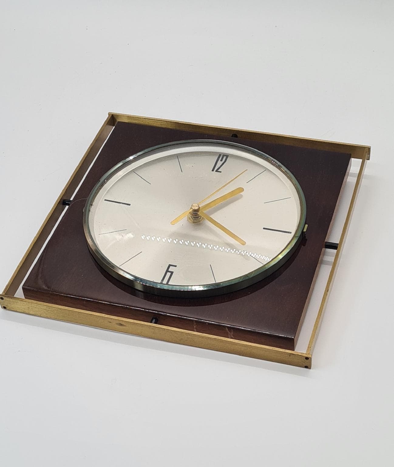 Zegar ścienny Mid-Century Modern, brązowy, Niemcy, lata 60. - 289596