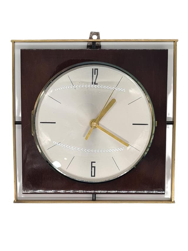 Zegar ścienny Mid-Century Modern, brązowy, Niemcy, lata 60. - WYMIARY