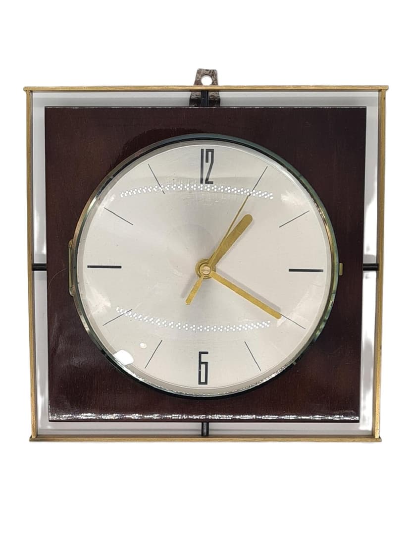 Zegar ścienny Mid-Century Modern, brązowy, Niemcy, lata 60.