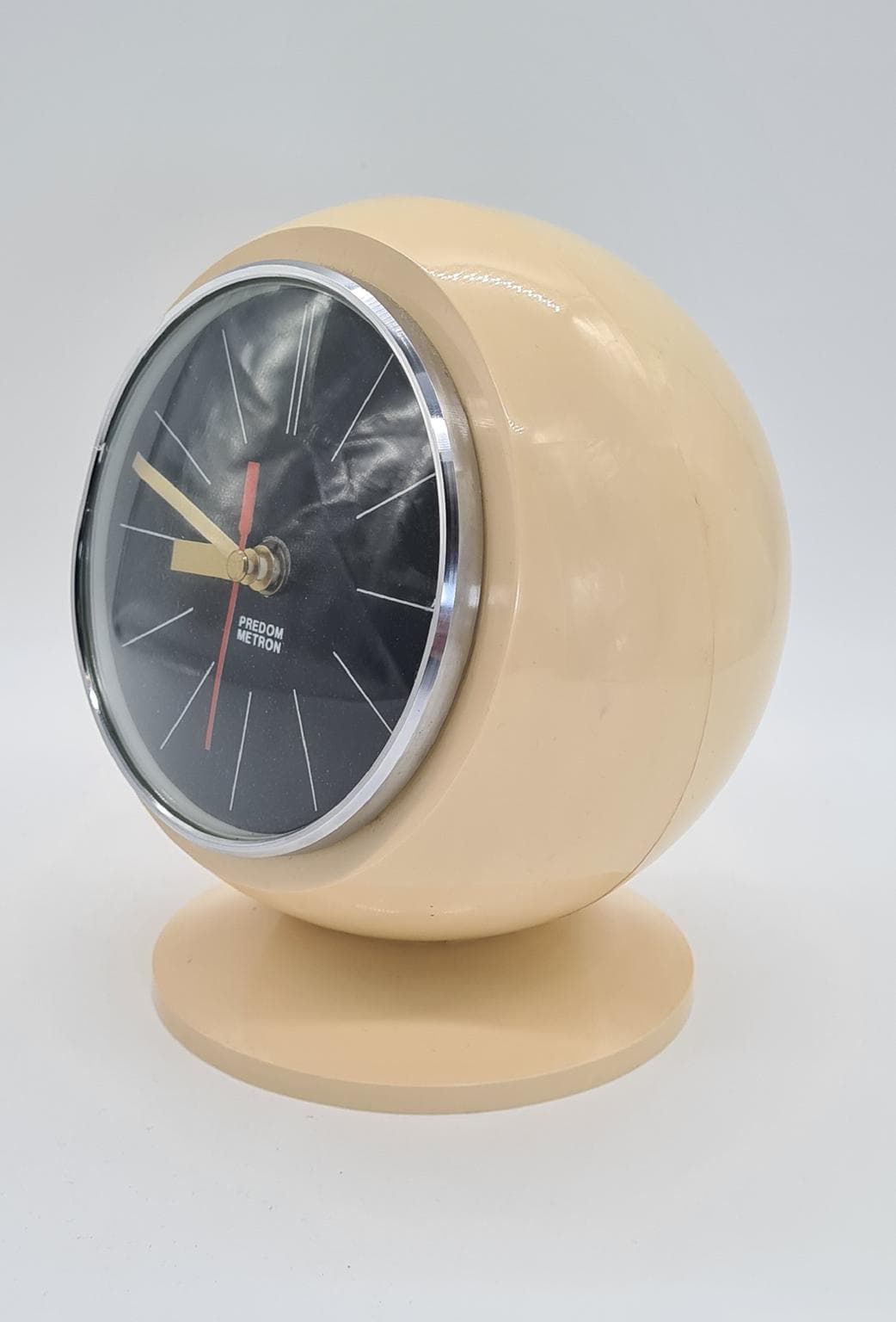 Zegar kominkowy Space Age, beżowy, ABS, metal, szkło, Polska, lata 70. - 289611