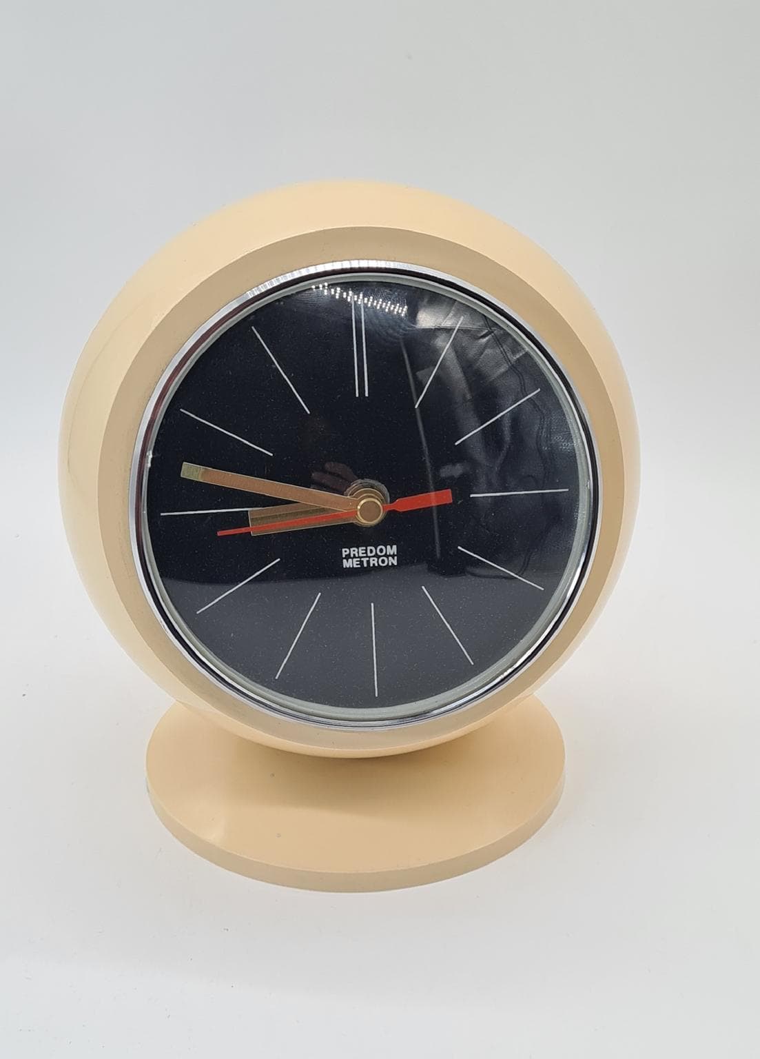 Zegar kominkowy Space Age, beżowy, ABS, metal, szkło, Polska, lata 70. - 289604
