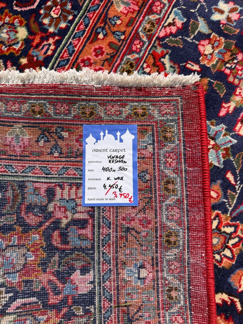 Dywan Keshan 400x300 cm, czerwony, wełna, Iran - 289627