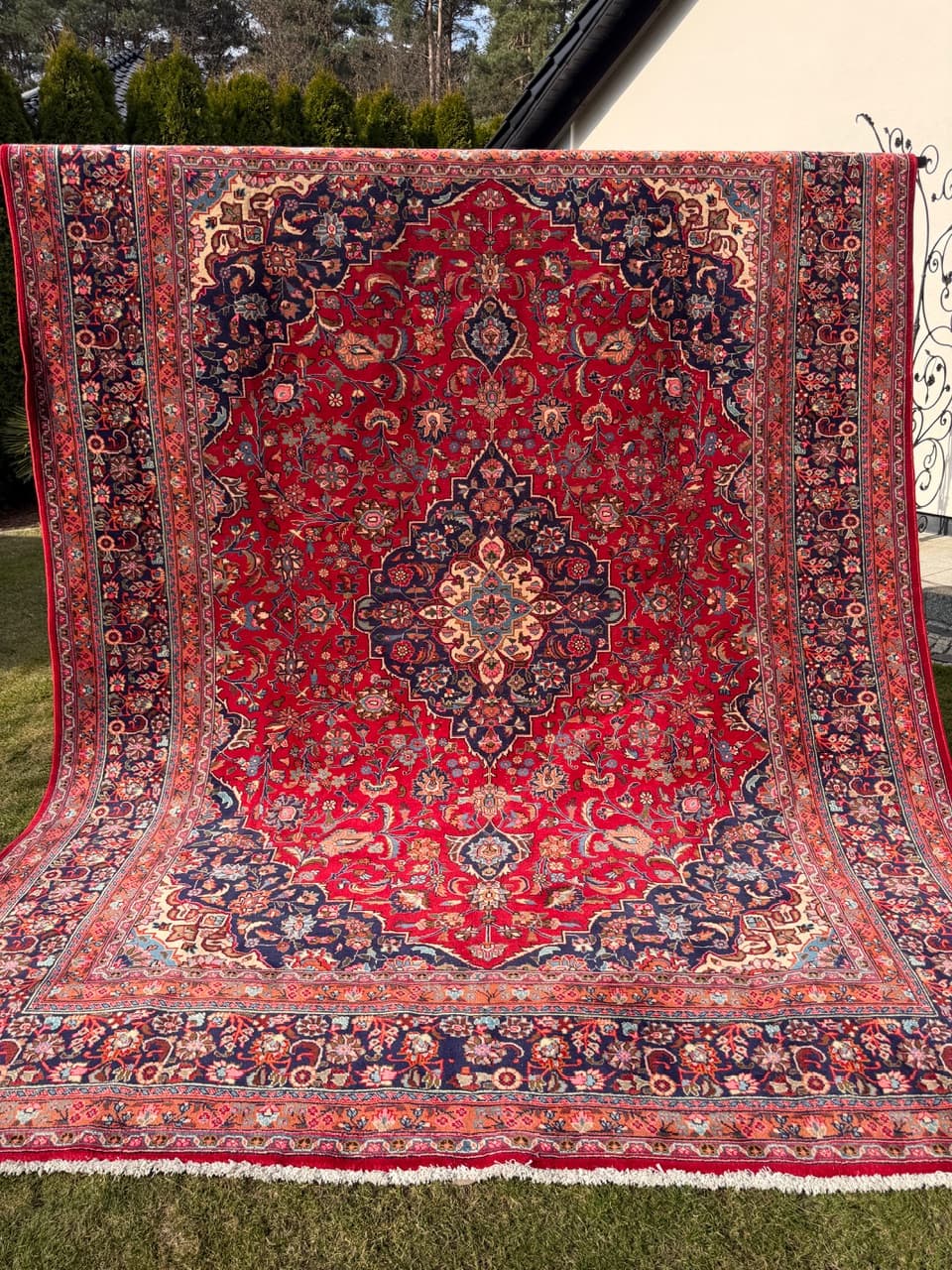 Dywan Keshan 400x300 cm, czerwony, wełna, Iran - 289623