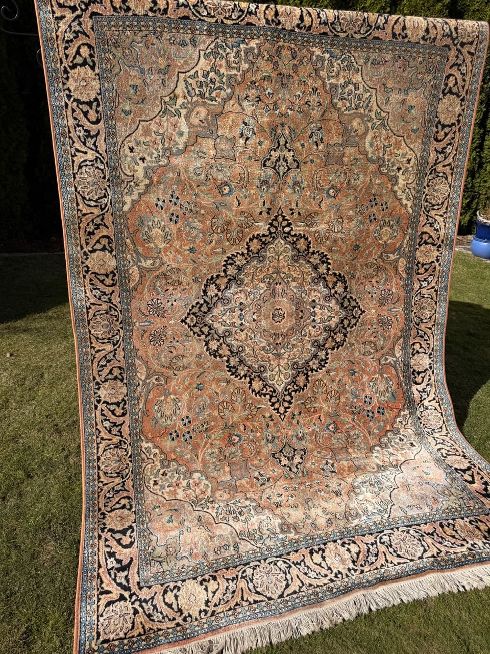 Dywan perski Ghoum, jedwab brązowy, bawełna, Indie, 295x185 cm - 289636