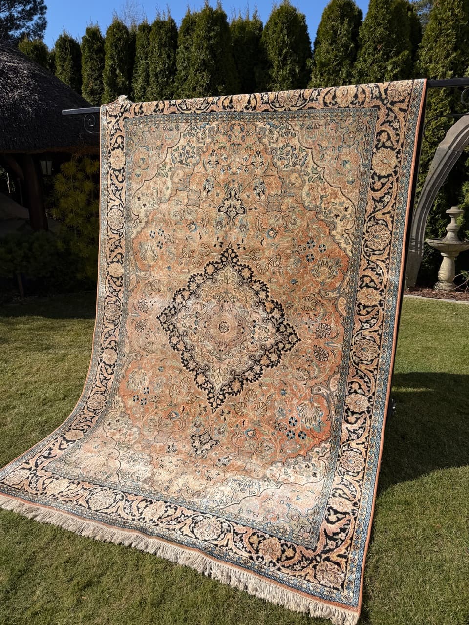 Dywan perski Ghoum, jedwab brązowy, bawełna, Indie, 295x185 cm - 289637