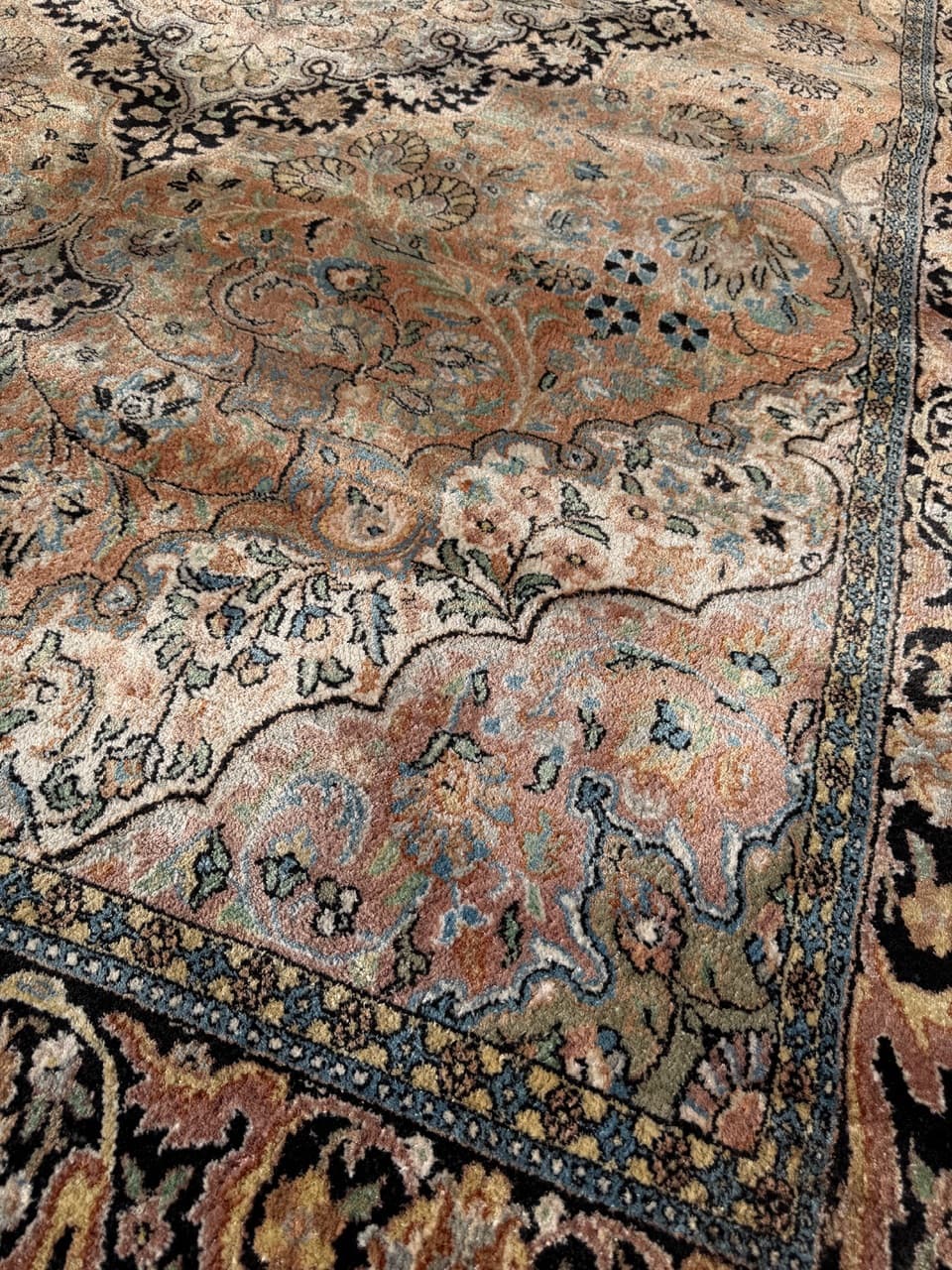 Dywan perski Ghoum, jedwab brązowy, bawełna, Indie, 295x185 cm - 289642