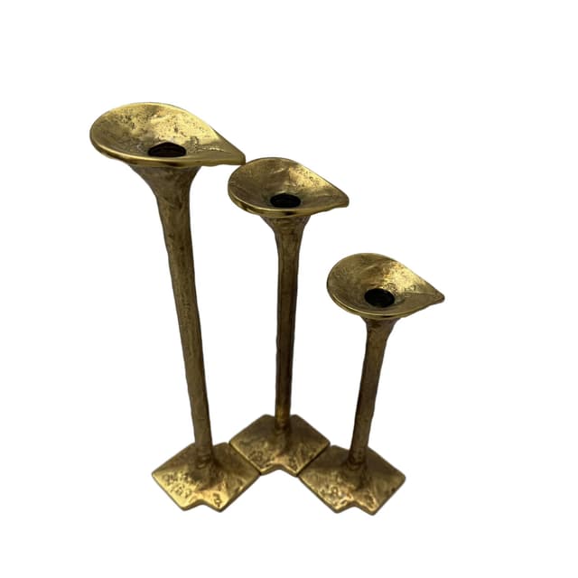 Komplet świeczników brutalistycznych, mosiądz złoty, Niemcy, lata 60. - WYMIARY