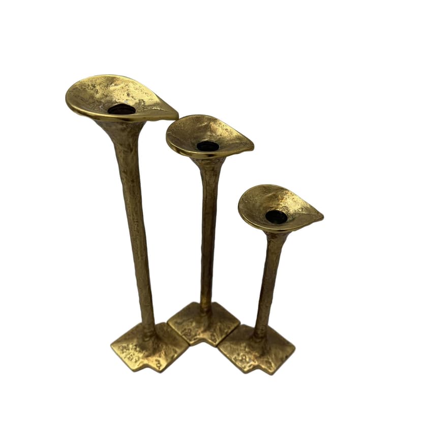 Komplet świeczników brutalistycznych, mosiądz złoty, Niemcy, lata 60.