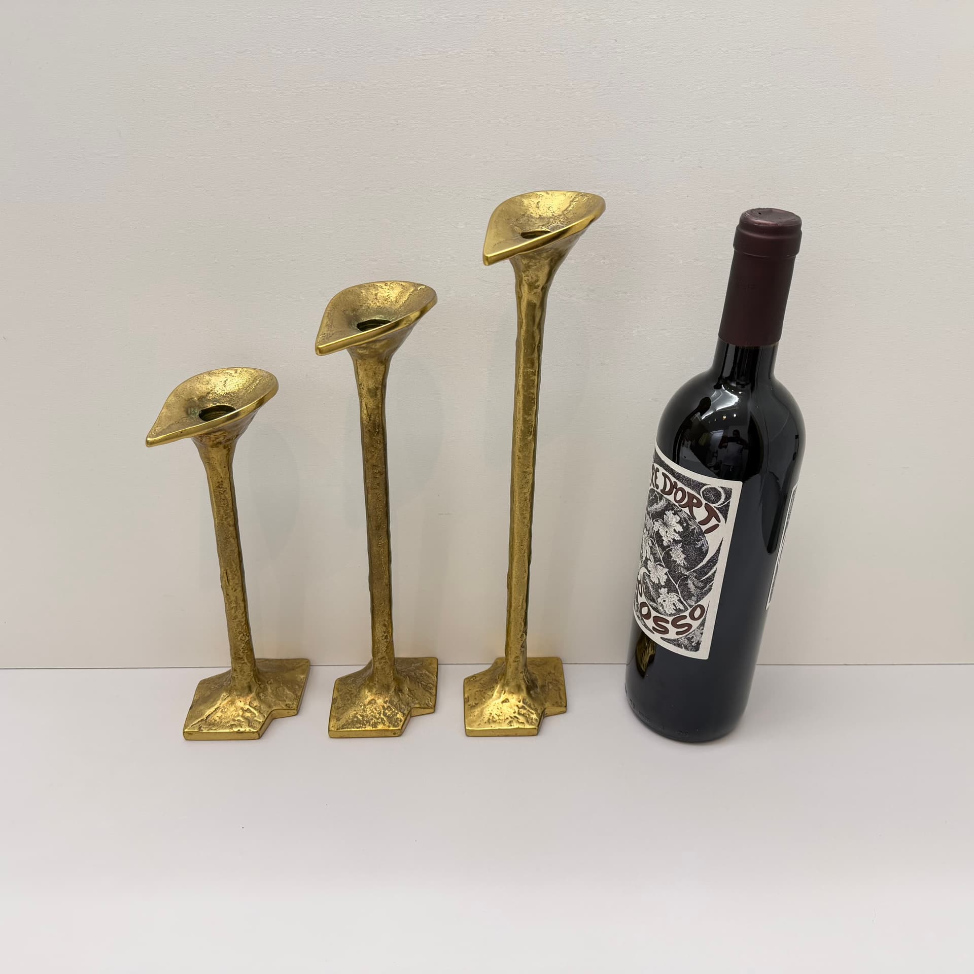 Komplet świeczników brutalistycznych, mosiądz złoty, Niemcy, lata 60. - 289650