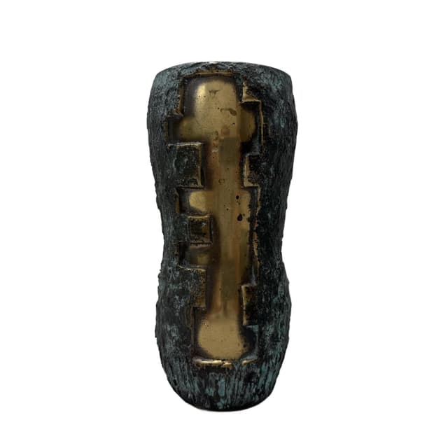 Wazon brutalistyczny, brązowy, mosiądz, Dania, lata 60. - WYMIARY