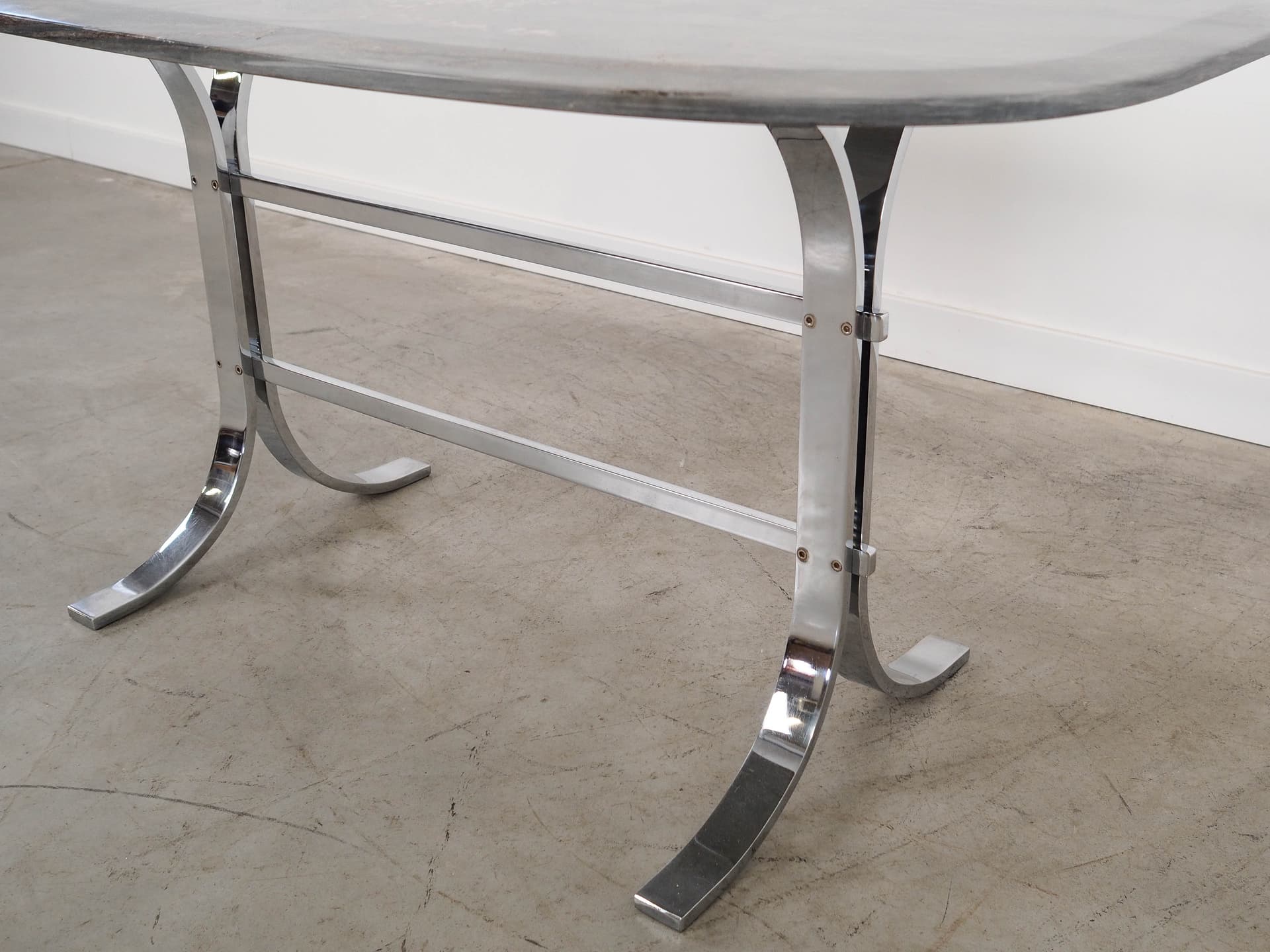 Stół prostokątny, kamień brązowy, metal chromowany, Dania, lata 80. - 289772