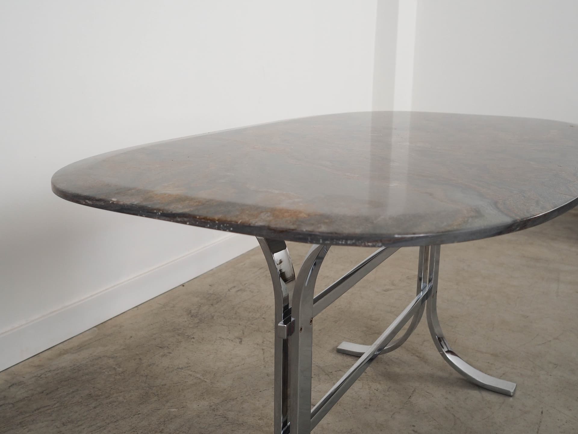 Stół prostokątny, kamień brązowy, metal chromowany, Dania, lata 80. - 289769