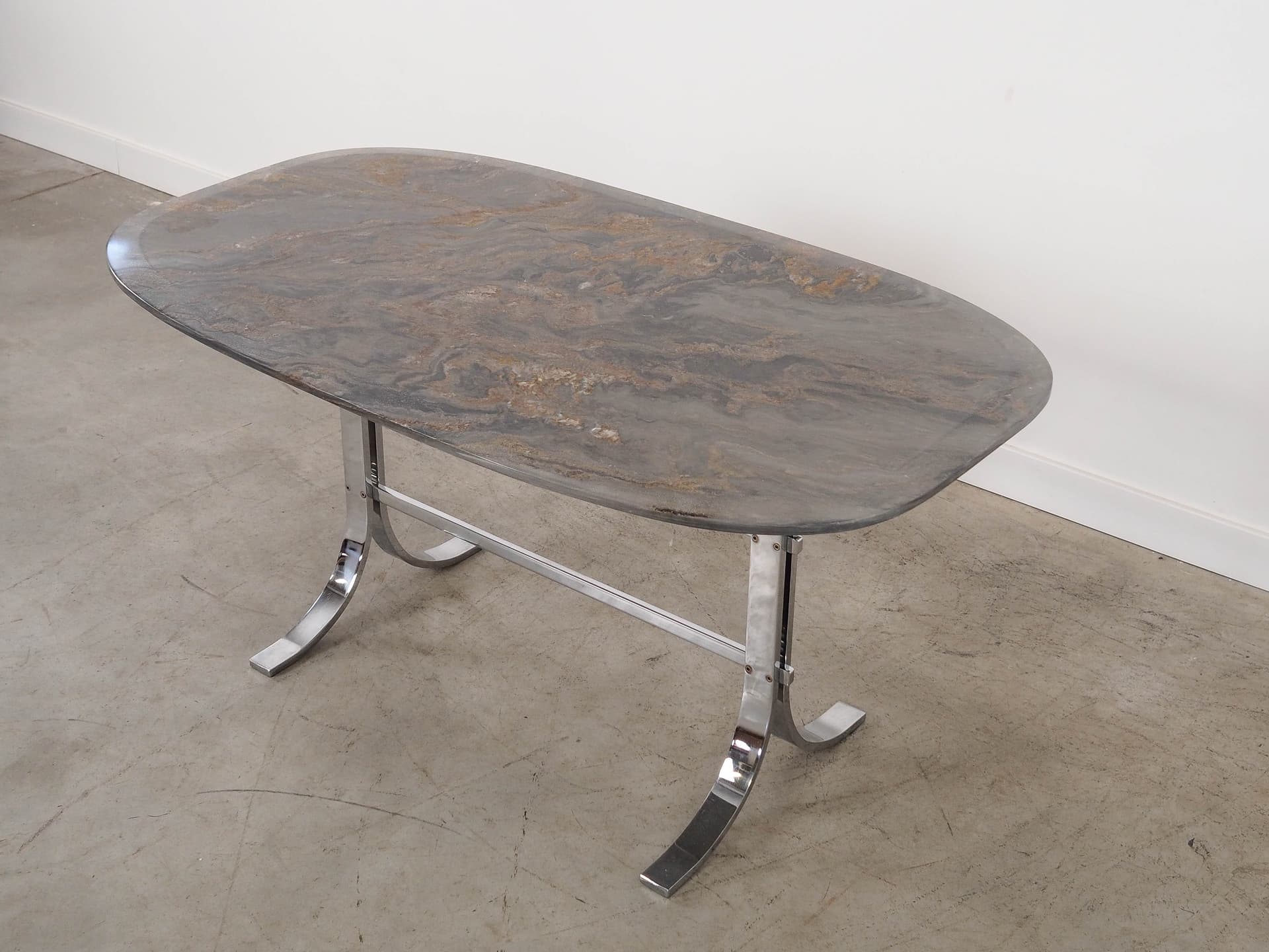 Stół prostokątny, kamień brązowy, metal chromowany, Dania, lata 80. - 289767