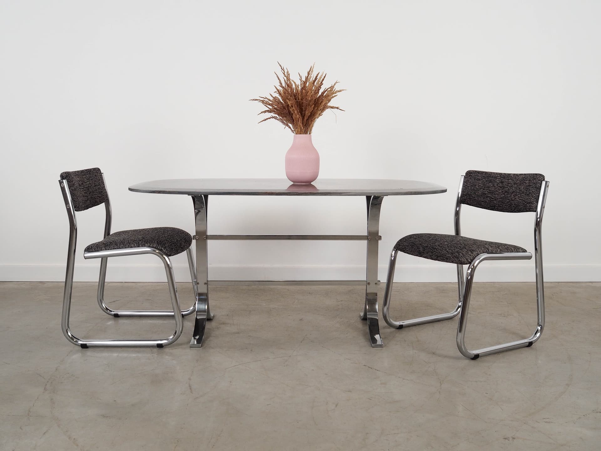 Stół prostokątny, kamień brązowy, metal chromowany, Dania, lata 80. - 289762