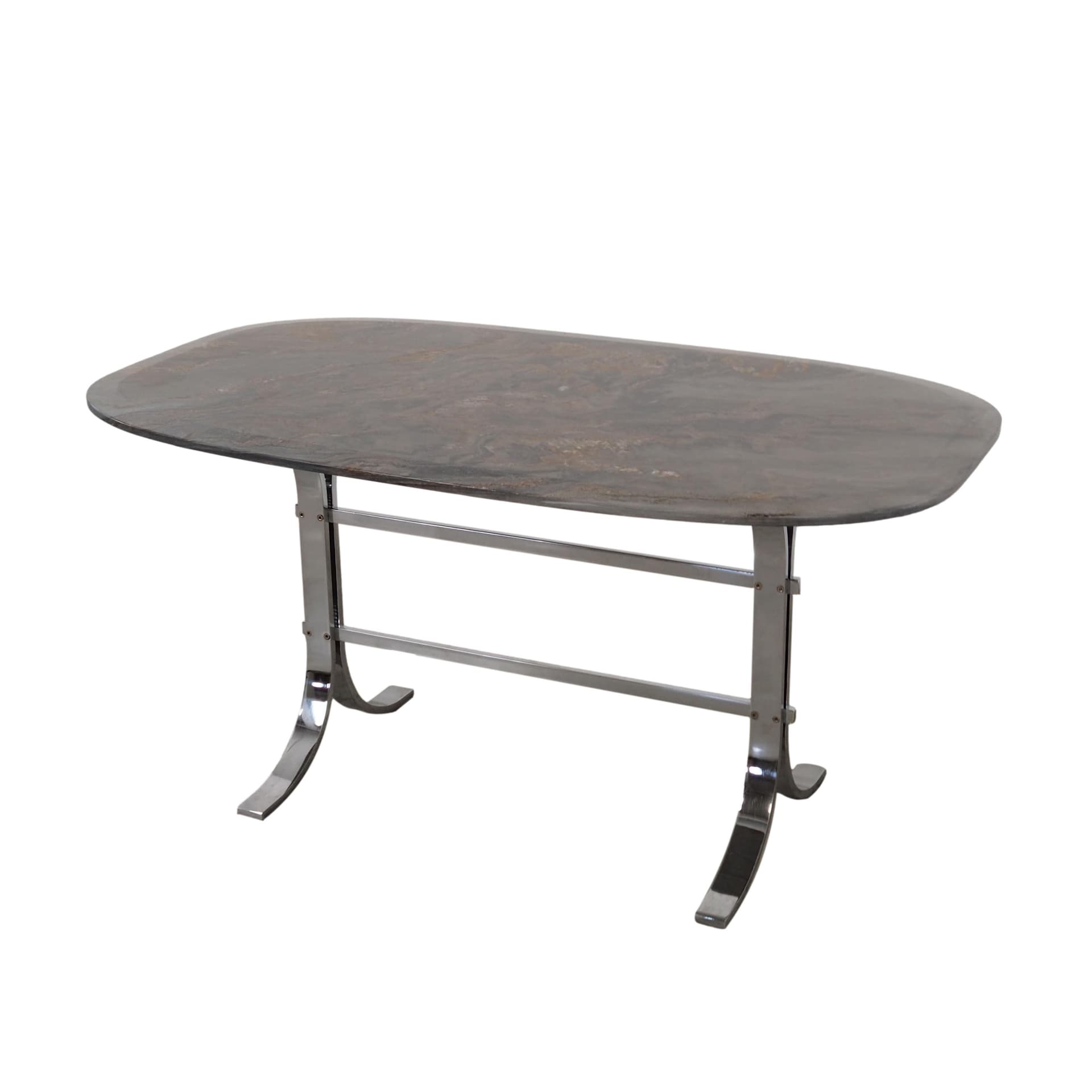 Stół prostokątny, kamień brązowy, metal chromowany, Dania, lata 80.