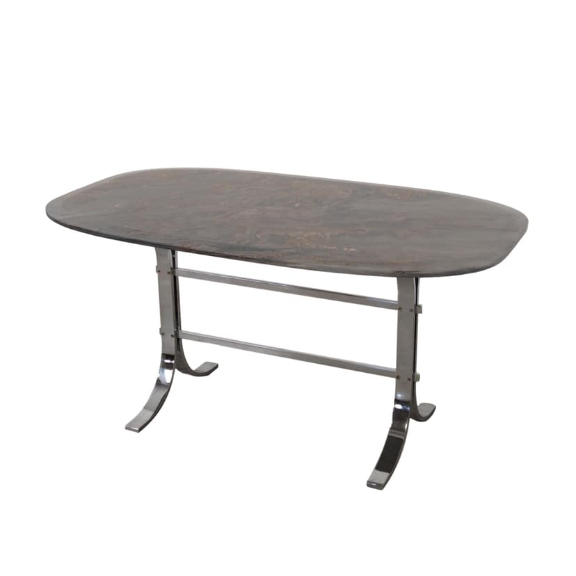 Stół prostokątny, kamień brązowy, metal chromowany, Dania, lata 80.