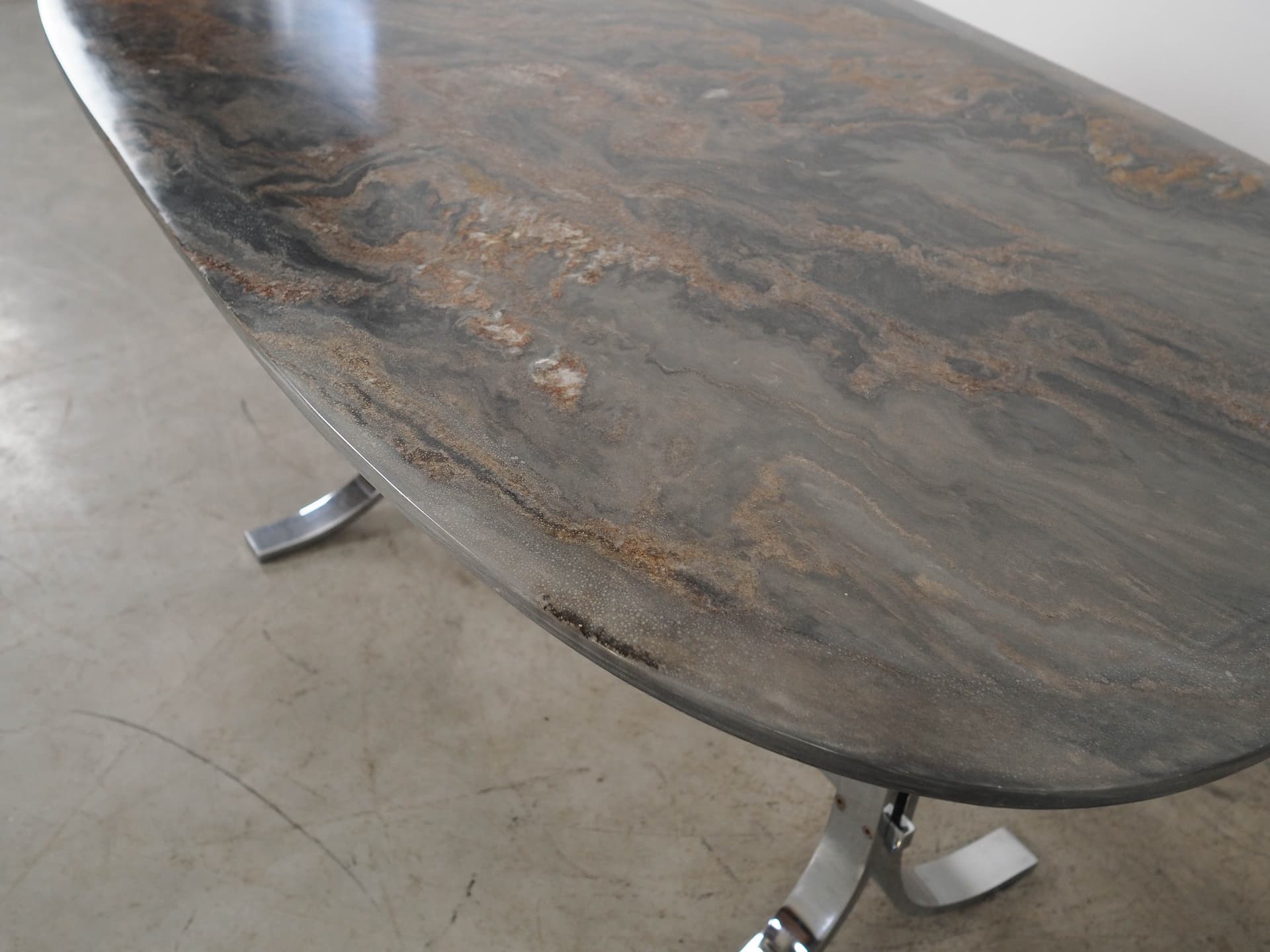 Stół prostokątny, kamień brązowy, metal chromowany, Dania, lata 80. - 289771