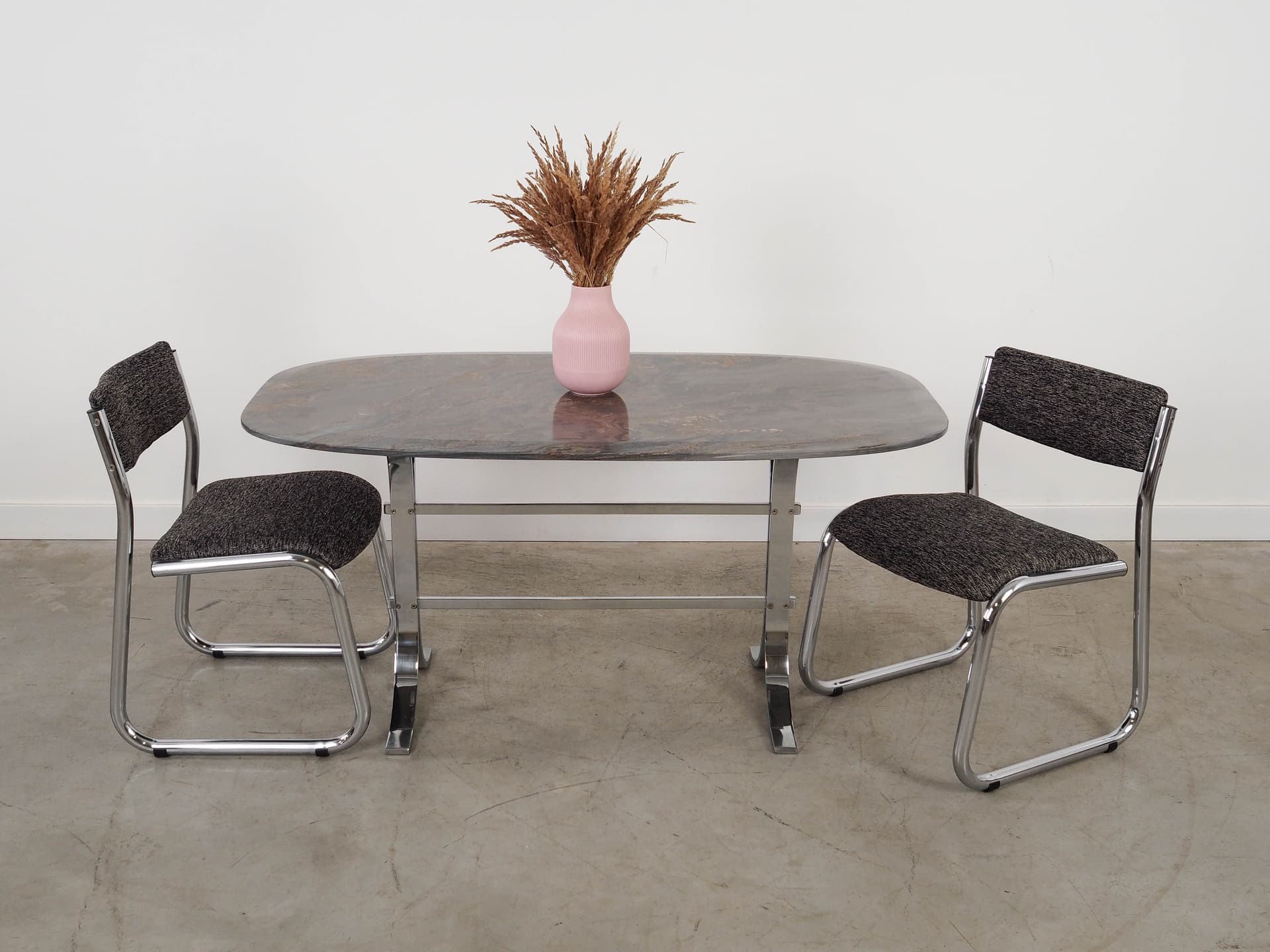 Stół prostokątny, kamień brązowy, metal chromowany, Dania, lata 80. - 289765