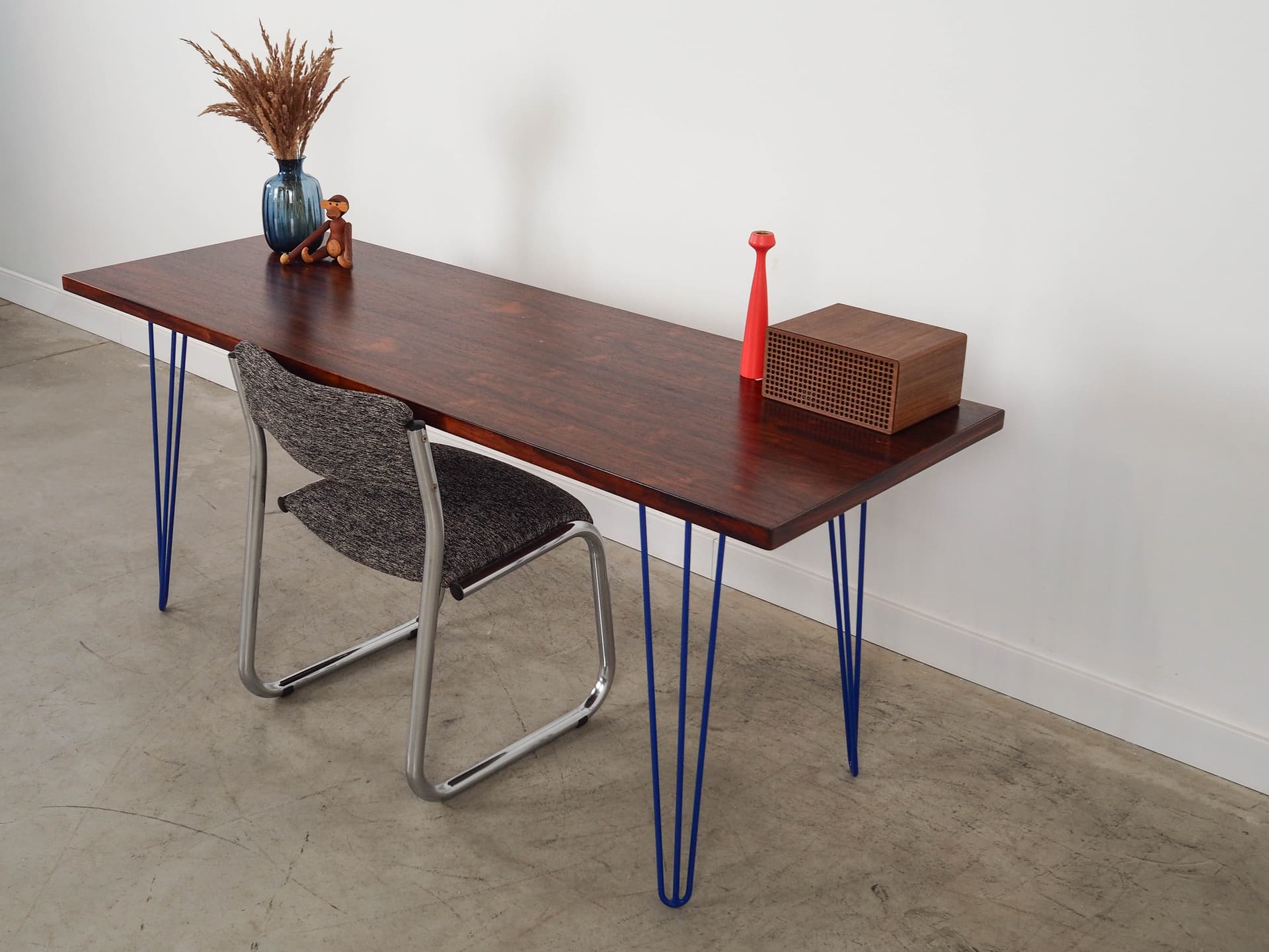 Desk, brown rosewood, blue metal, Denmark, 1970s. - 289813