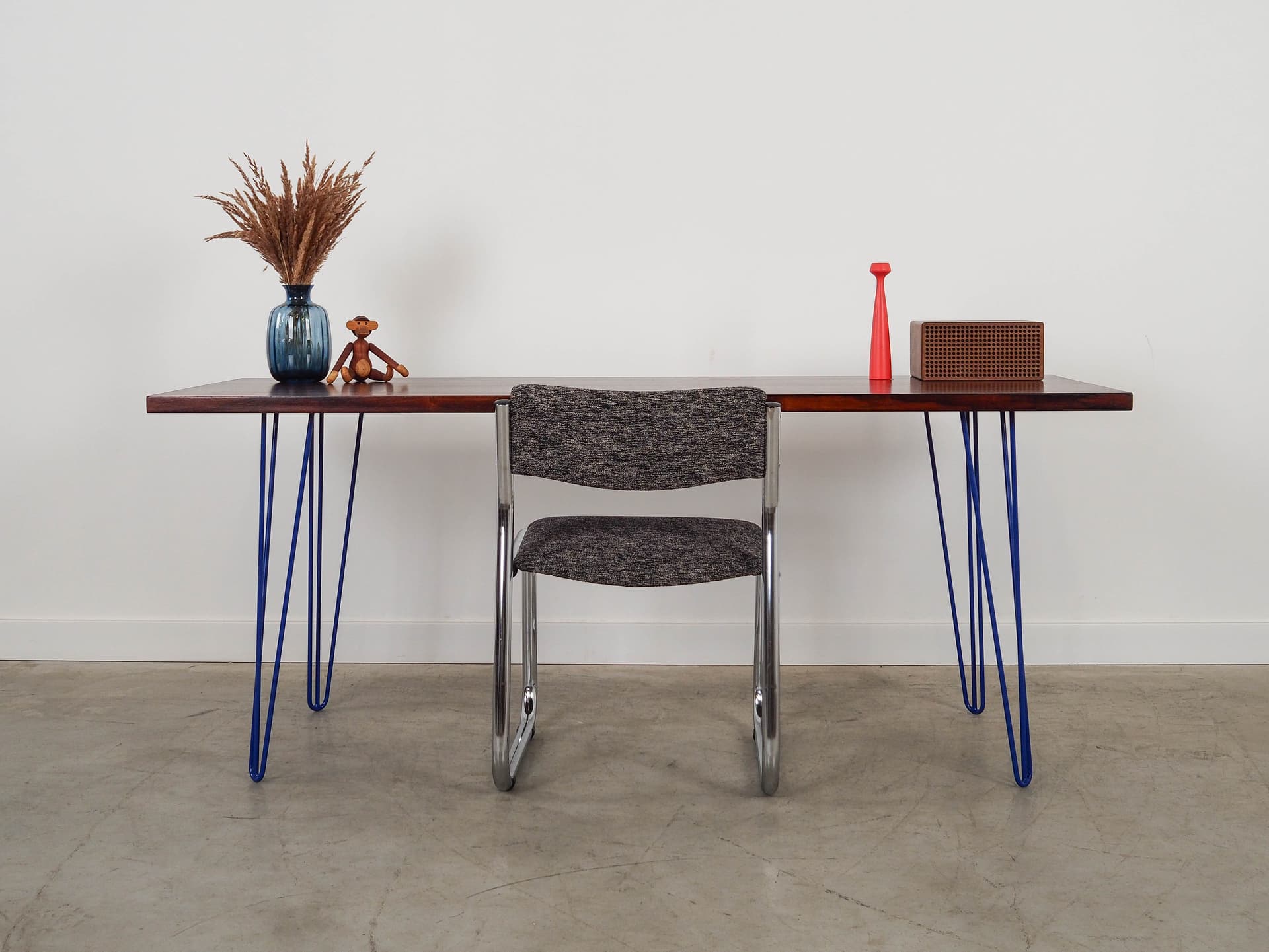 Desk, brown rosewood, blue metal, Denmark, 1970s. - 289811