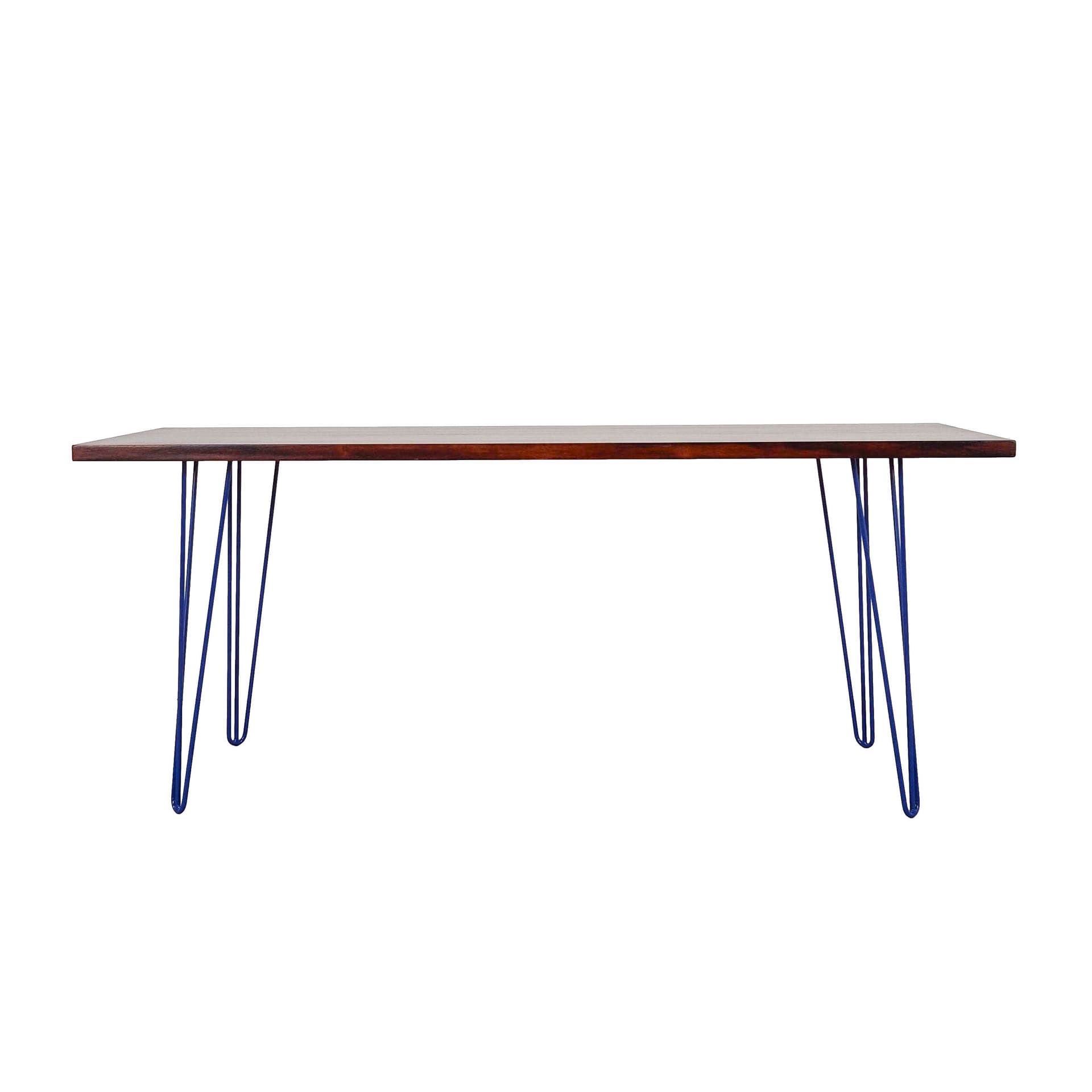 Desk, brown rosewood, blue metal, Denmark, 1970s.