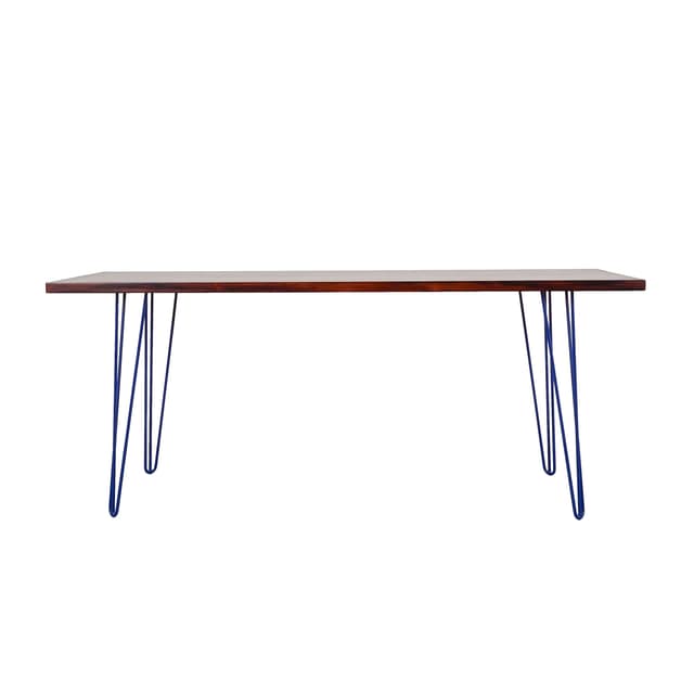 Desk, brown rosewood, blue metal, Denmark, 1970s. - DIMENSION