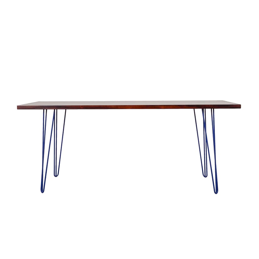Desk, brown rosewood, blue metal, Denmark, 1970s.