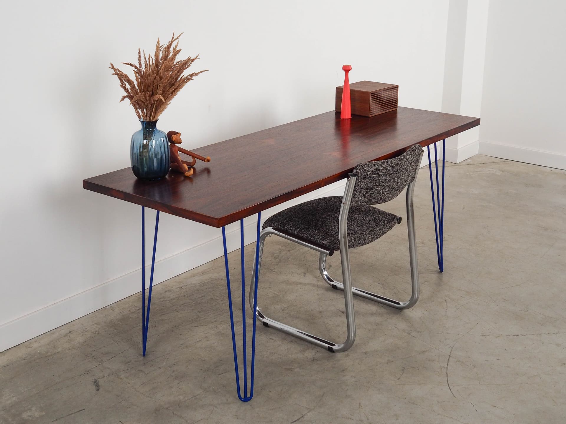 Desk, brown rosewood, blue metal, Denmark, 1970s. - 289812