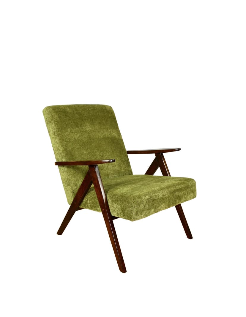 Fotel VAR B-310, welwet zielony, drewno orzech, Polska, lata 70.