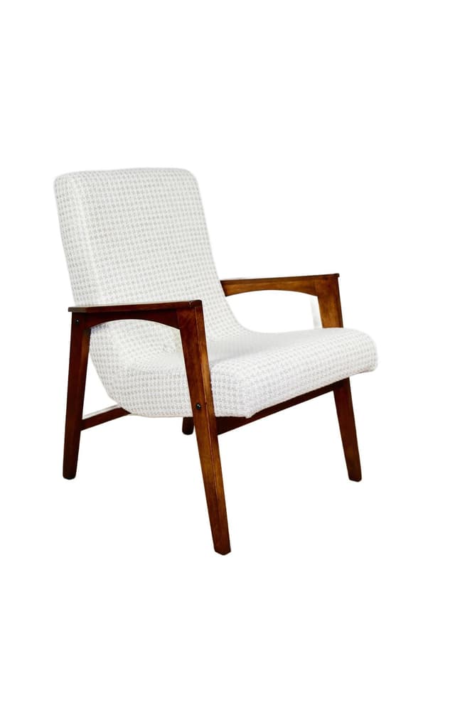 Fotel, mid-century modern, beżowy, tkanina naturalna, buk, Polska, lata 70. - WYMIARY