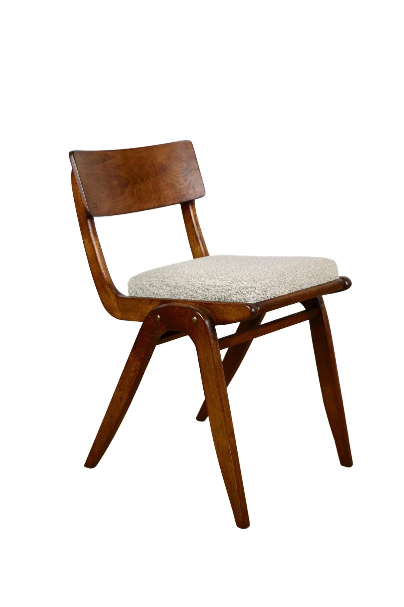 Krzesło Skoczek, boucle beżowy, buk, Polska, lata 70.