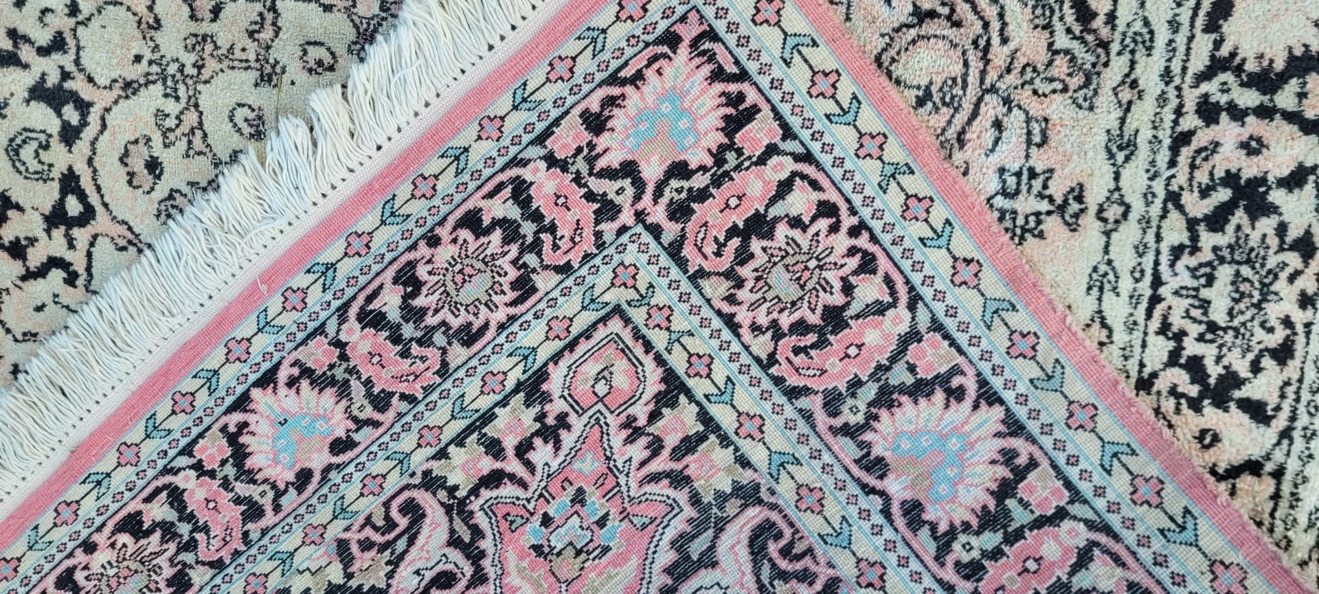 Dywan Indo Ghom 128x200 cm, różowy, jedwab bawełna, Indie, lata 80. - 290050