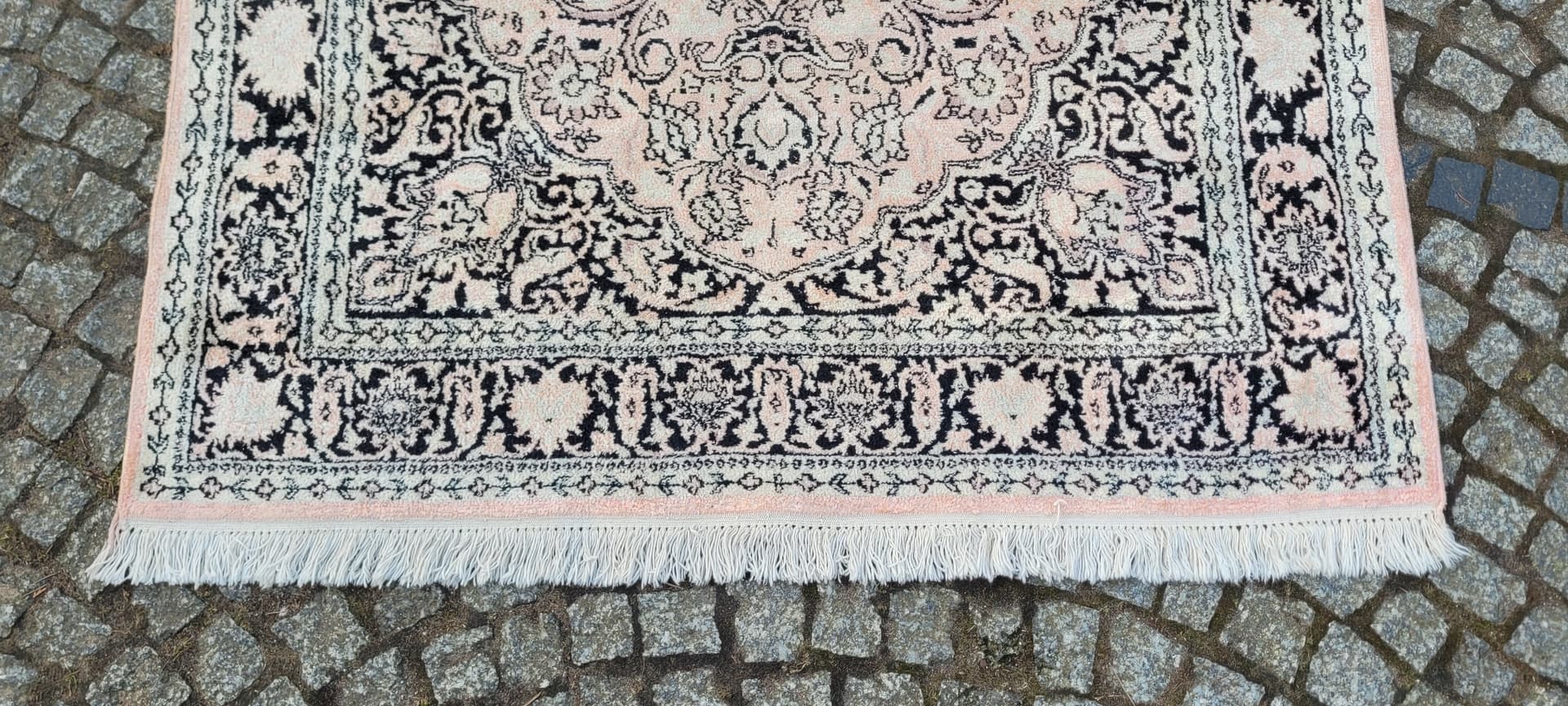 Dywan Indo Ghom 128x200 cm, różowy, jedwab bawełna, Indie, lata 80. - 290049