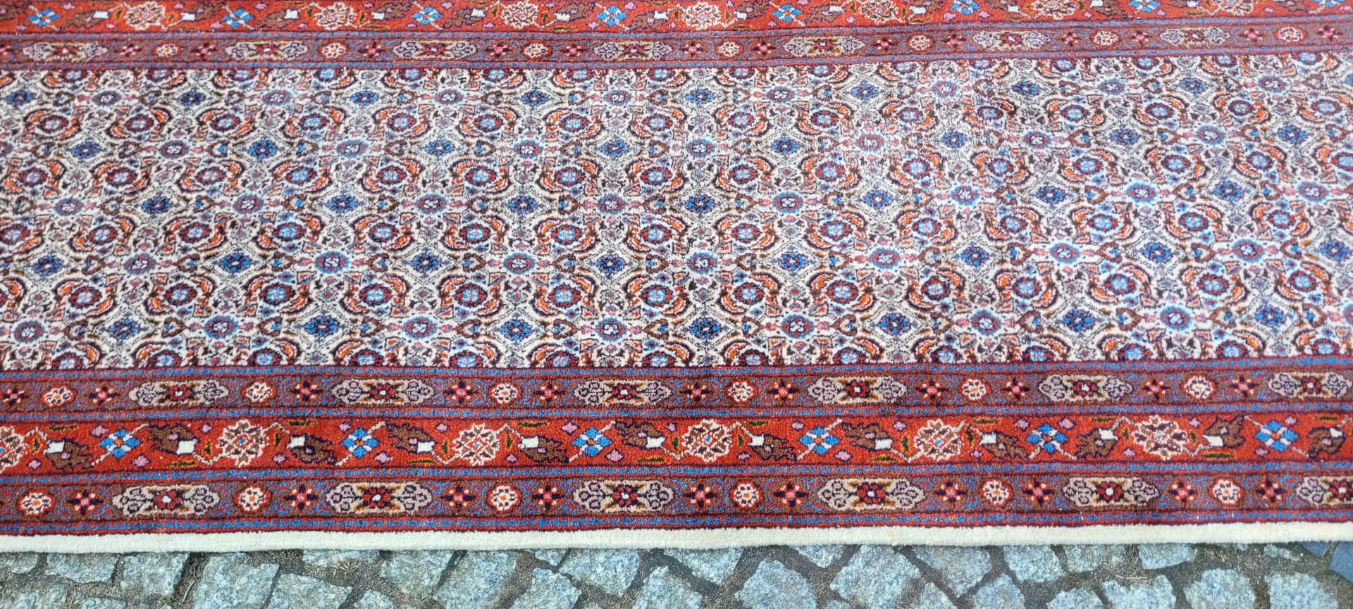 Dywan chodnik Moud, 420x83 cm, wełna czerwona, bawełna biała, Iran, lata 80. - 290113