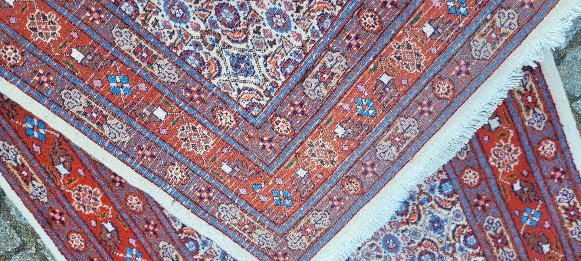 Dywan chodnik Moud, 420x83 cm, wełna czerwona, bawełna biała, Iran, lata 80. - 290112