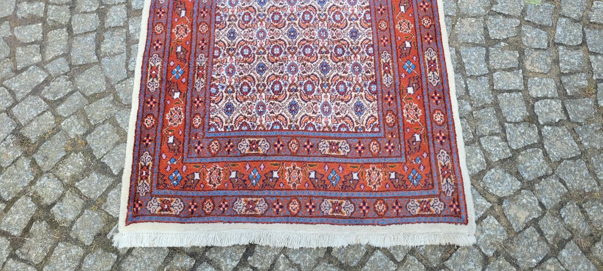 Dywan chodnik Moud, 420x83 cm, wełna czerwona, bawełna biała, Iran, lata 80. - 290109