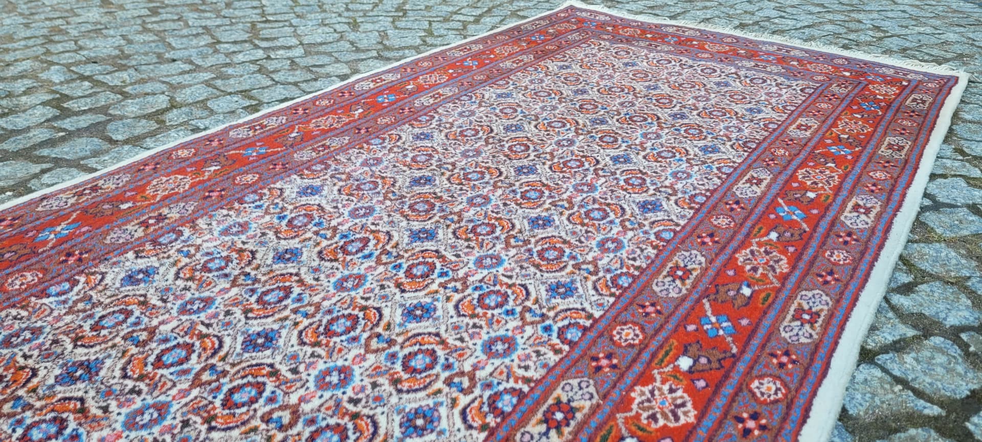 Dywan chodnik Moud, 420x83 cm, wełna czerwona, bawełna biała, Iran, lata 80. - 290103