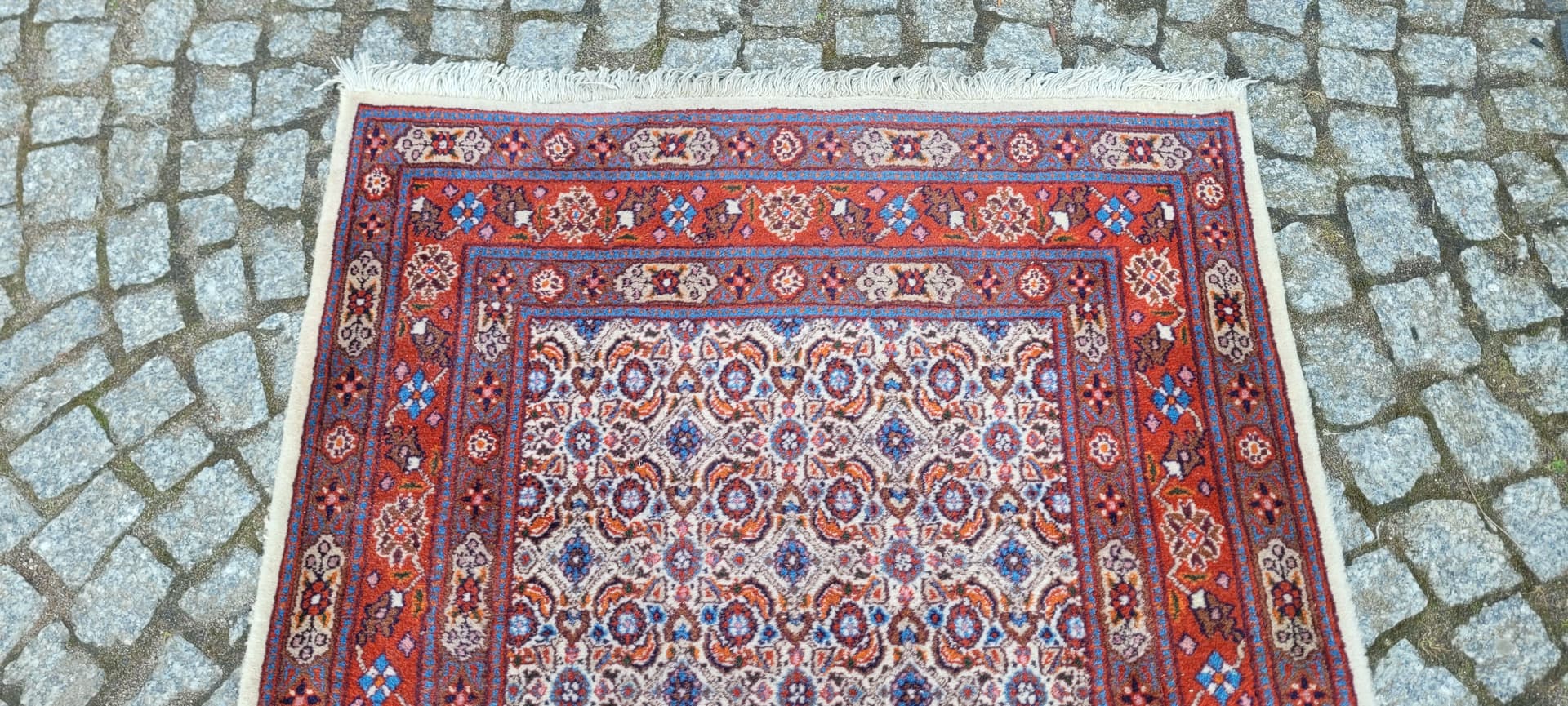 Dywan chodnik Moud, 420x83 cm, wełna czerwona, bawełna biała, Iran, lata 80. - 290110