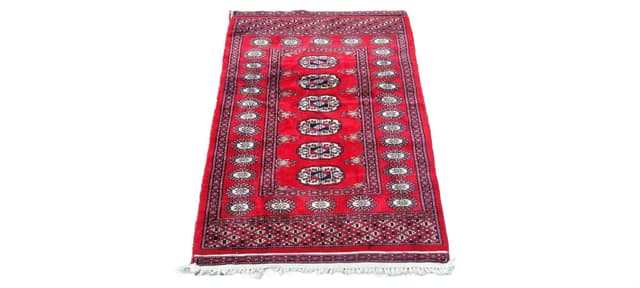 Dywan Buchara 105x68 cm, wełna czerwona, bawełna, Pakistan - WYMIARY