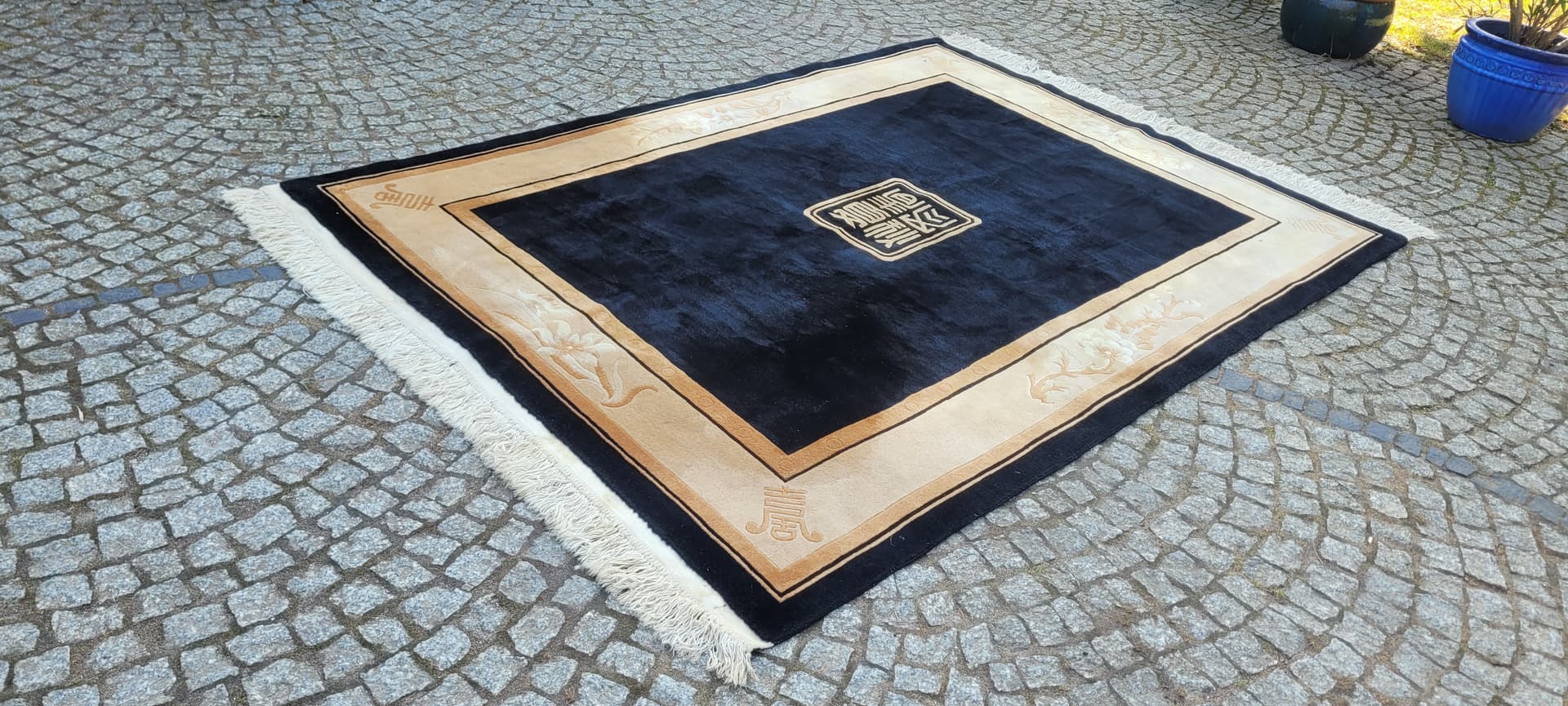 Dywan Aubusson 170x260 cm, czarny, wełna, Chiny, art déco - 290155