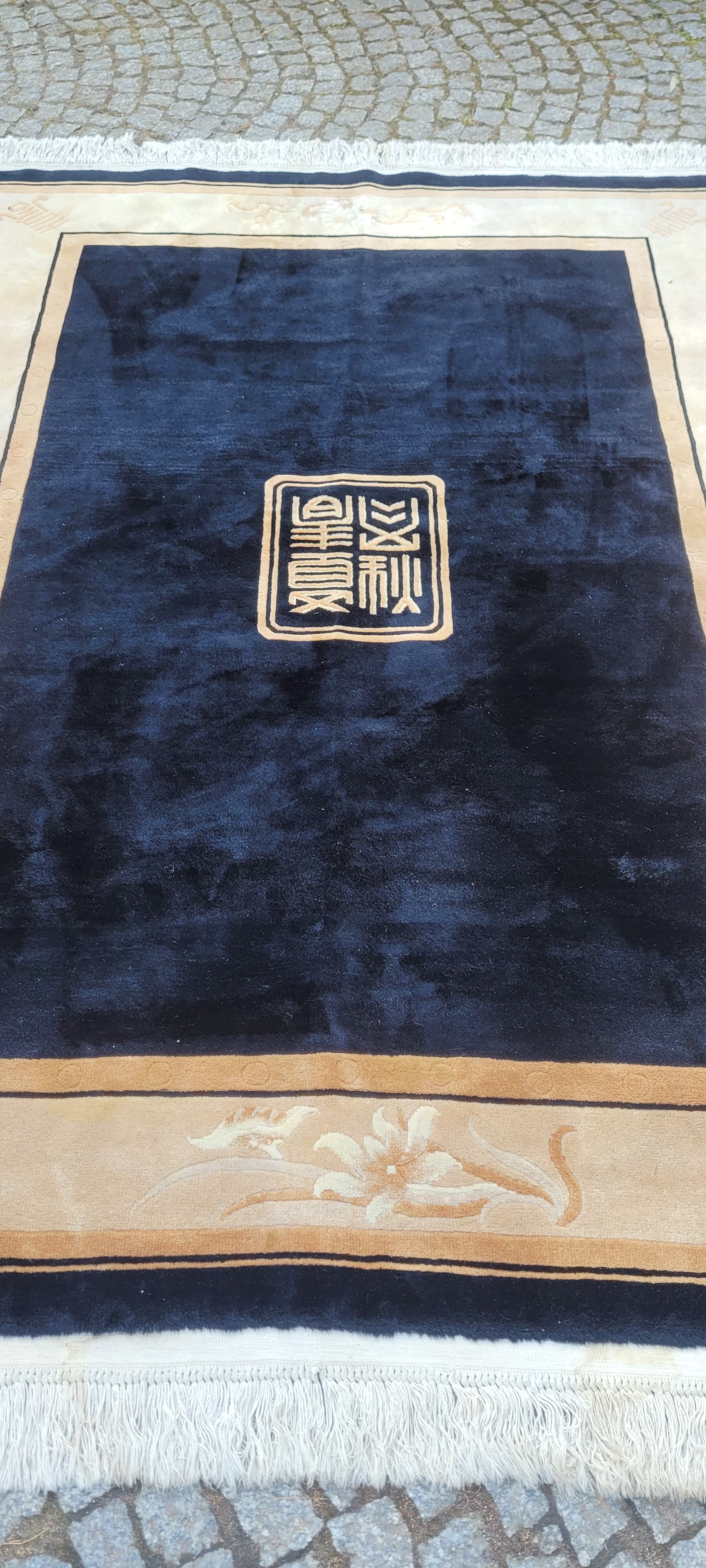 Dywan Aubusson 170x260 cm, czarny, wełna, Chiny, art déco - 290148