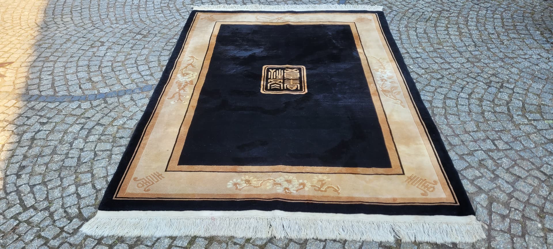 Dywan Aubusson 170x260 cm, czarny, wełna, Chiny, art déco - 290150