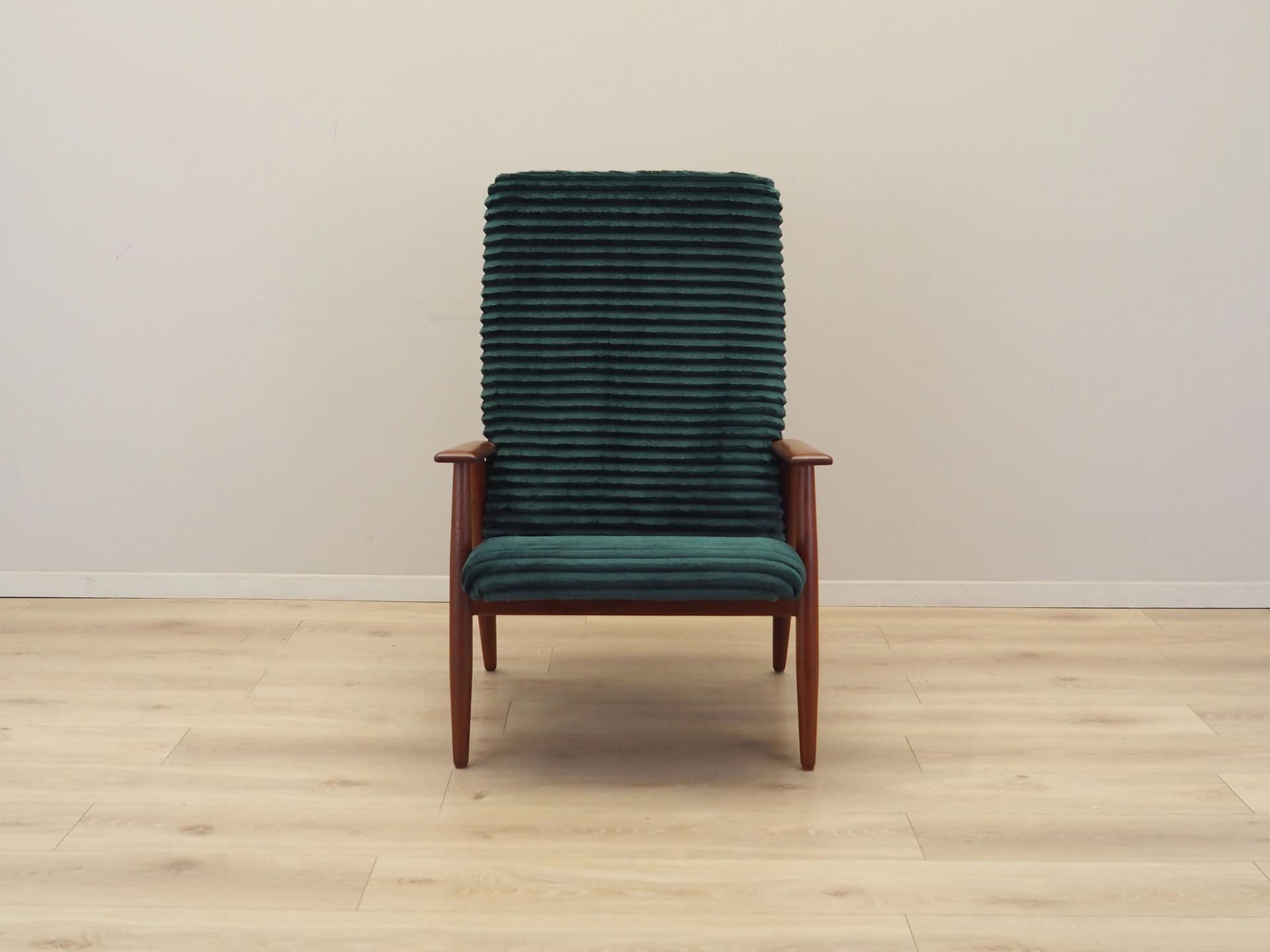 Armchair, green velvet, teak wood, Denmark, 1970s - 21436