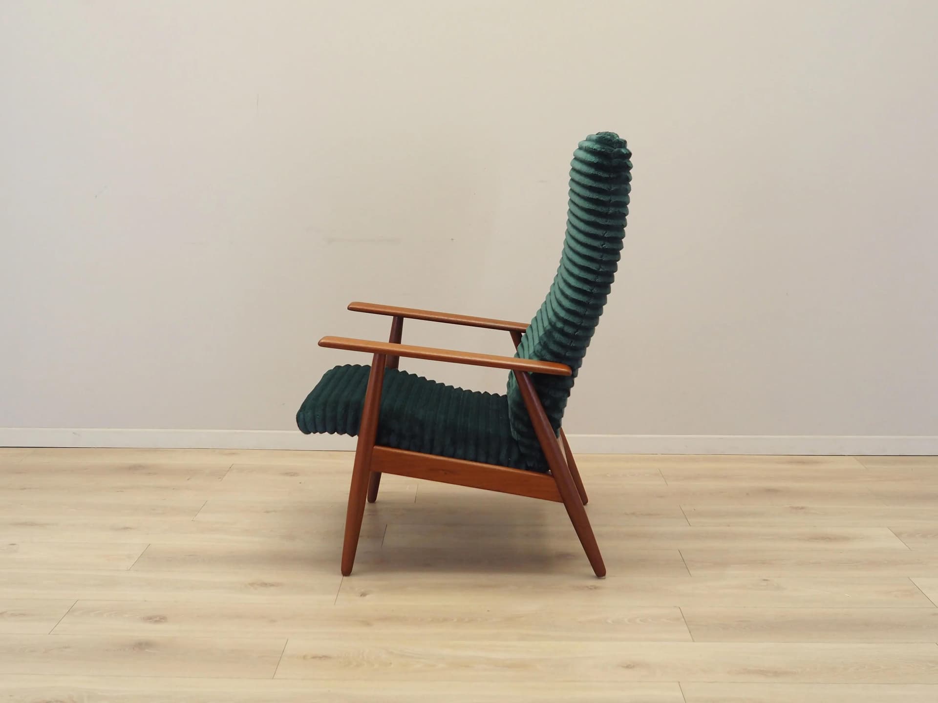 Armchair, green velvet, teak wood, Denmark, 1970s - 21437