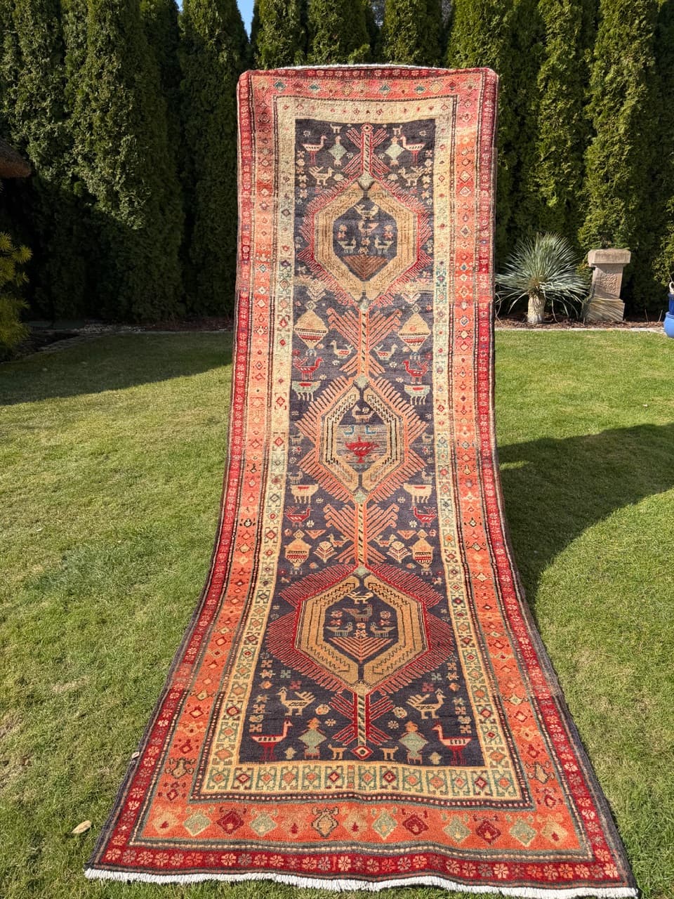 Chodnik Hamadan 365x125 cm, multikolor, wełna, Iran - 290265