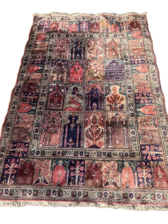 Dywan Kayserie 180x120 cm, jedwab naturalny multikolor, bawełna, Turcja, lata 90. - WYMIARY