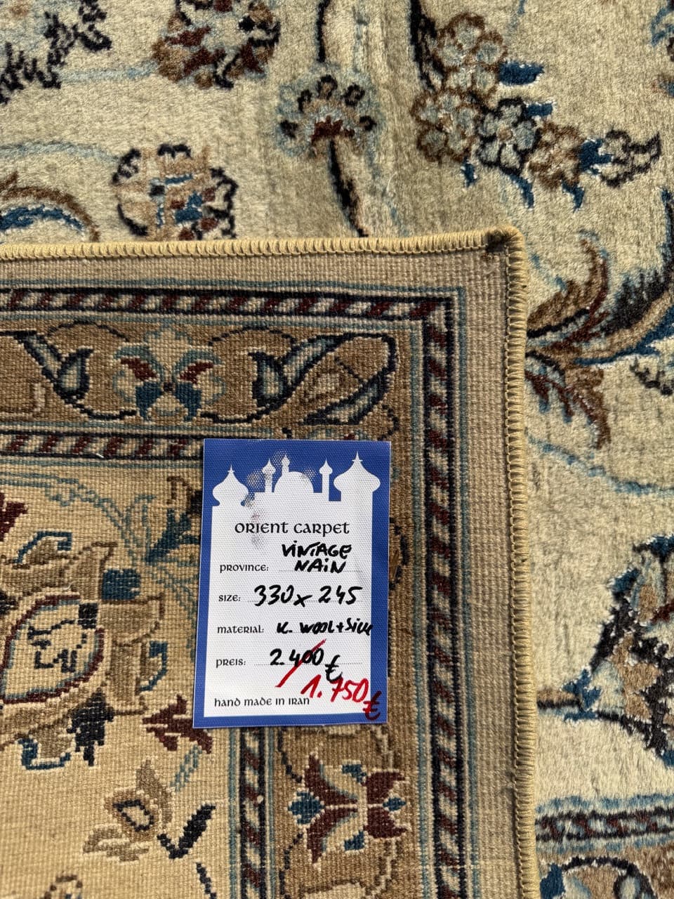 Dywan Nain, 330x245 cm, beżowy, wełna z jedwabiem, Iran, lata 90. - 290307