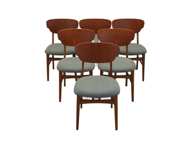 Komplet sześciu krzeseł, teak, szary, Dania, lata 70. - WYMIARY