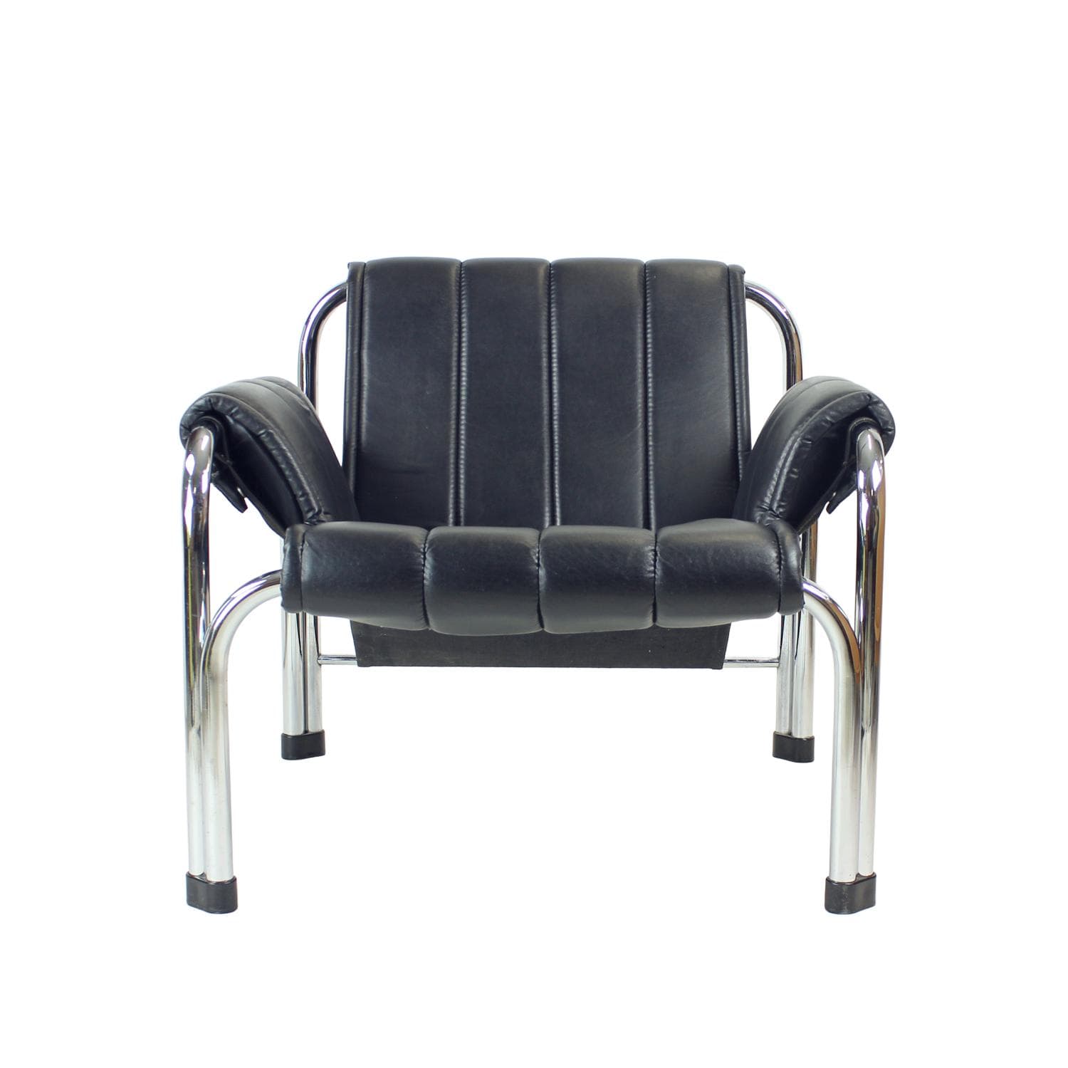 Fotel lounge T 2403, leatherette czarny, chrom, proj. V. Chlebo, Kodreta, Czechosłowacja, lata 80.